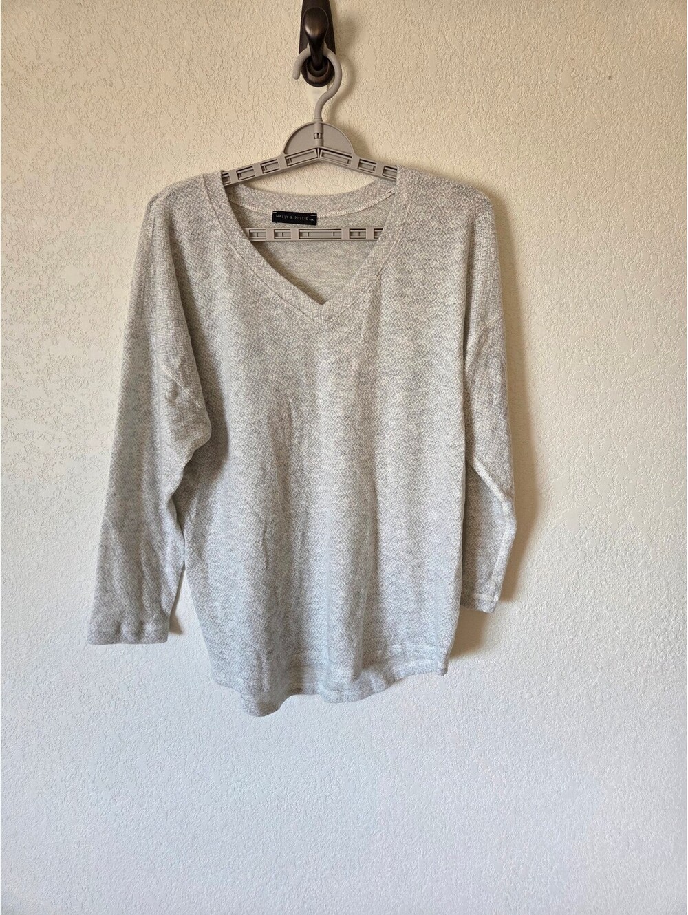 Nally & Millie Medium Gray V-Neck Lightweight Sweater